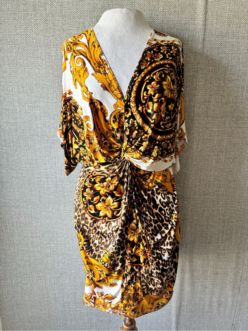 Jasmine Gold and Black Baroque Leopard Midi Dress